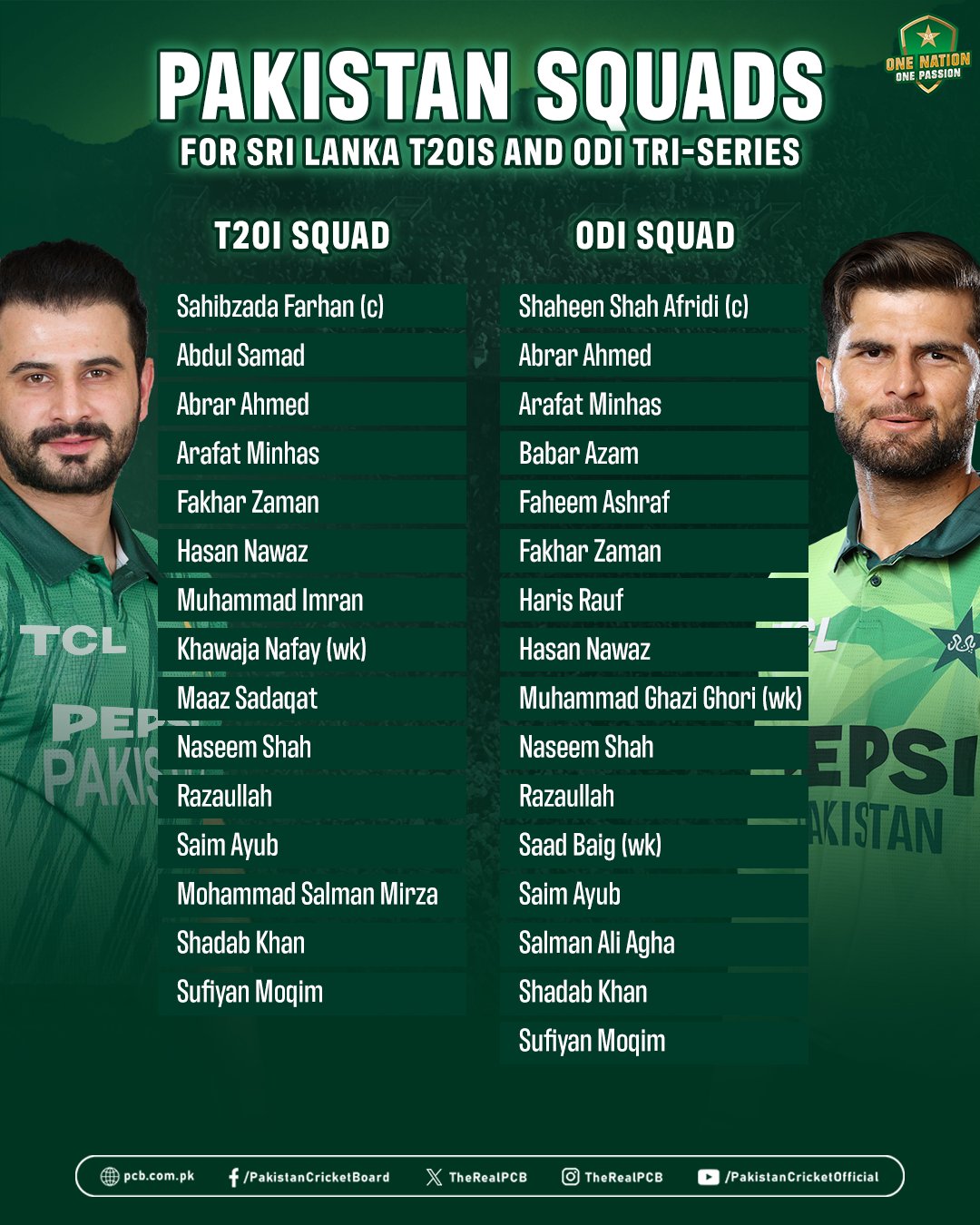 Pakistan announce T20I & ODI squad for Sri Lanka series